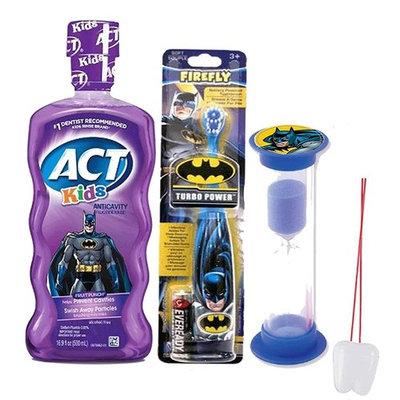 Batman Super Hero 3pc Bright Smile Oral Hygiene Set! Batman Turbo Powered Toothbrush, Anticavity Mouthwash & Brushing Timer! Plus Bonus