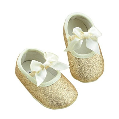 Koly Newborn Baby Anti-slip Soft Bottom Prewalker Shoes Glitter Party First Walking Shoes