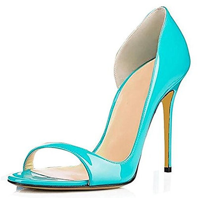 Women PU Exposed Toe Hand Pump Dress Shoes Black Nude Color Blue