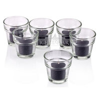 Light In The Dark Clear Glass Flower Pot Votive Candle Holders with Black Votive Candles Burn 10 Hours Set Of 72