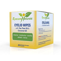 Eyecare Naturals Tea Tree Oil Eyelid Wipes With Coconut Oil - Dry Eyelid Wipes No Rinse, Natural Essential Oil Cleansing Eye Wipes - Daily Eyelid Makeup Remover - Box of 30 Individually Wrapped Wipes