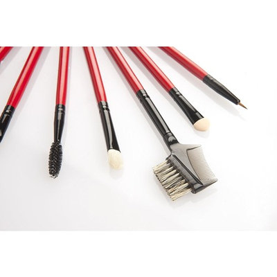 Cosmetic Makeup Brush Set of 18 Superior Quality Brushes in Red Rollup Travel Bag -