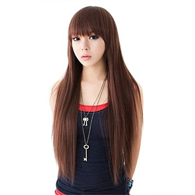 BESTLEE 28 inch Cute Grils' Heat Resistant Fiber Long Straight Cosplay Party Wigs with Bangs