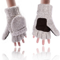 HDE Fingerless Winter Gloves Flipover Insulated Thermal Knit Texting Mittens (Beige)
