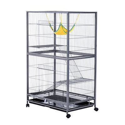 Pawhut 59 Indoor Hutch Small Animal Pet Cage with Stand - Black