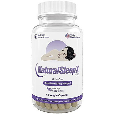 Natural Sleep X - The All-in-One Natural Sleep Aid - Unique Blend of Melatonin, 5-HTP, Valerian, GABA, Chamomile, Herbal Extracts, Vitamins, Minerals and Amino Acids - 60 Veggie Capsules