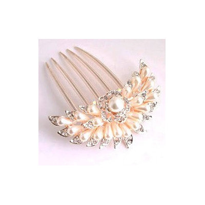 Feshionn Iobi Blossoming Pearl Flower and Crystal Gold Plated Hair Comb Gold