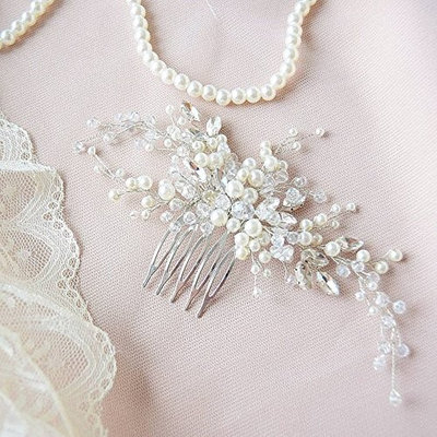 Missgrace Bridal Bridesmaid Wedding Pink Hair Comb Women Crystal Hair Clip Headpiece for Wedding Party and Special Occasions