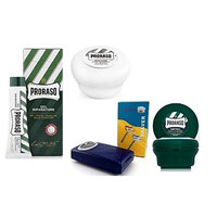 Proraso Shave Soap, Sensitive 150 ml + Proraso shaving soap menthol and eucalyptus 4oz + Shaving Factory Double Edge Safety Razor, Silver + Proraso Styptic Gel 10ml + Scunci Black Roller Pins, 18 Pcs