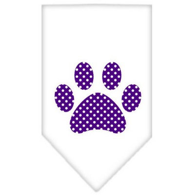 Ahi Purple Swiss Dot Paw Screen Print Bandana White Large