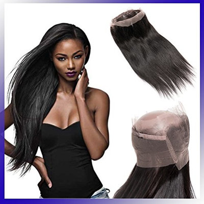 360 Lace Frontal Closure Straight 18inch Brazilian Virgin Human Hair Pre Plucked Free Part with Baby Hair Natural Hairline (Off Black #1B,130% Density)