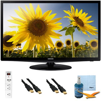 Samsung 28 Slim LED HD 720p TV Clear Motion Rate 120 Plus Hook-Up Bundle - UN28H4000. Bundle Includes TV, 3 Outlet Surge protec