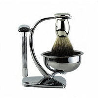 Edward London & Co. Premium Shaving Gift Set - 100% Super Fine Badger Brush, Classic Chrome Safety Razor, Shaving Stand with Bowl