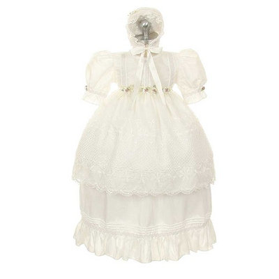 Rain Kids Toddler Girl 3T White Rosebud Baptism Bonnet Dress