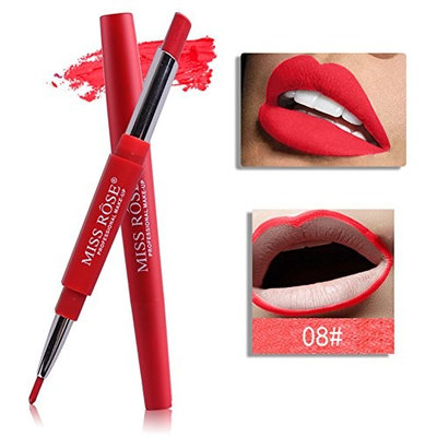 Multifunktionale Lipstick Pen Lip Liner, MISS ROSE, wasserdicht und wird nicht einfach wegschmelzen, 8 optionale Farben (mit einem Lippenstift auf einem Ende und einem Lip Liner auf dem anderen Ende)