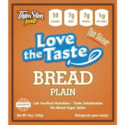 ThinSlim Foods Love-The-Taste 50 Calorie, 1g Net Carb Low Carb Bread, 2pack (Plain Thin Sliced)