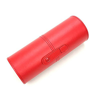 Convenient Leather Cosmetic Cup Case Makeup Brush Pen Holder Empty Storage Box Organizer (Red)