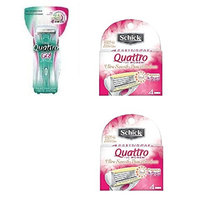 Schick Quattro for Woman GO Razor Handle + Schick Quattro for Women Razor Refill Blade Cartridges, Ultra Smooth, 4 Ct. (Pack of 2) + FREE LA Cross Blemish Remover 74851