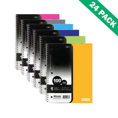 Bazic Products Spiral Notebook Spiral,1 Subject College Ruled Spiral Bound Notebook Paper 100ct