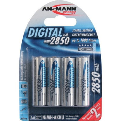 ANSMANN AA Rechargeable Batteries 2850mAh high-capacity high-rate rechargeable NiMH AA Batteries for flashlight, camera, radio etc. (4-Pack) (5035092 VE12)