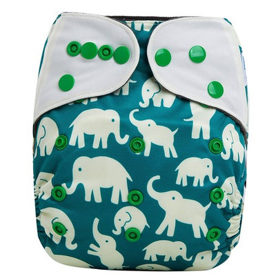 HappyEndings Contoured Day or Night AI2 All In Two Cloth Diaper/Snap-in Insert Elephants