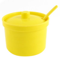 Home Kitchen Plastic Cruet Spice Salt Pepper Condiment Bottle Yellow w Spoon