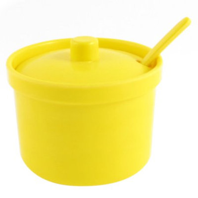 Home Kitchen Plastic Cruet Spice Salt Pepper Condiment Bottle Yellow w Spoon