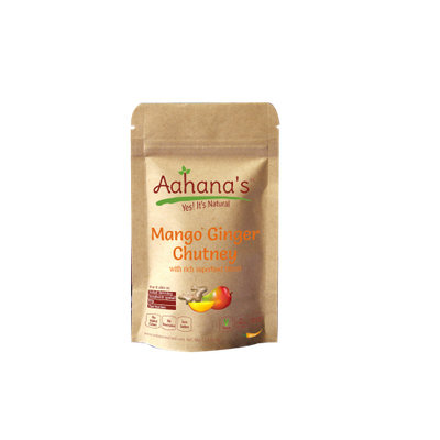 Aahana's Mango Ginger Chutney (with Superfoods Baobab, Moringa, Goji berry, Chia Seeds, Wheat Grass, Holy Basil) (Pack of 6)