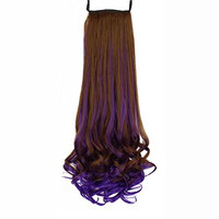 Frcolor Human Hair Ponytail Wrap Around Clip in Ponytail Hair Extensions for Women(Dark Brown Bright Purple)