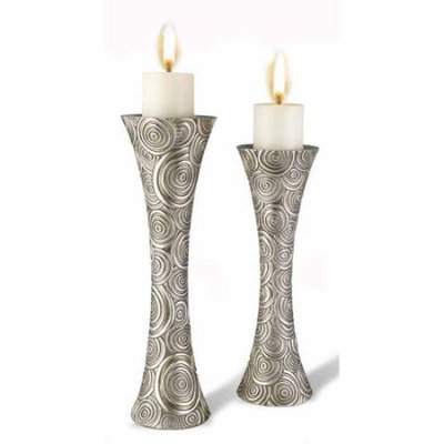 Sintechno Ridged Spirals 2 Piece Polyresin Candlestick Set