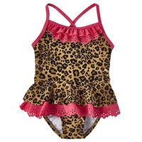 Infant & Toddler Girls Brown & Pink Leopard Print 1 Piece Swimming Suit