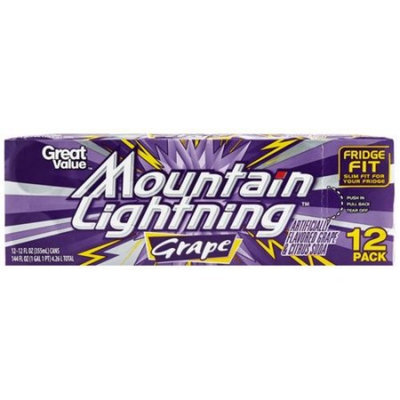 Generic Great Value Mountain Lightning Grape Soda, 12 fl oz, 12 pack