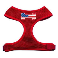 Mirage Pet Products Bone Flag USA Screen Print Soft Mesh Dog Harnesses, Small, Red
