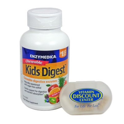 Bundle: 1 Bottle of Kids Digest Chewables By Enzymedica - 60 Chewables and 1 VDC Pill Box