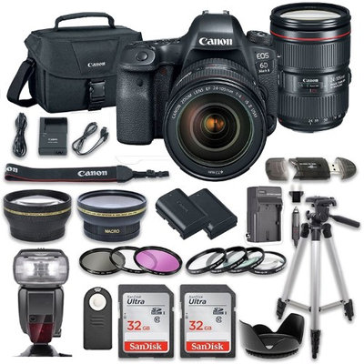 Canon EOS 6D MARK II DSLR Camera Bundle with Canon EF 24-105mm f/4L IS II USM Lens + 2pc SanDisk 32GB Memory Cards + Premium Accessory Bundle Kit (19 Items)