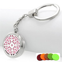 Aromatherapy Essential Oil Diffuser Stainless Steel Hollow Floral Keychain Perfume Locket Key Ring,10 Multi-Pads
