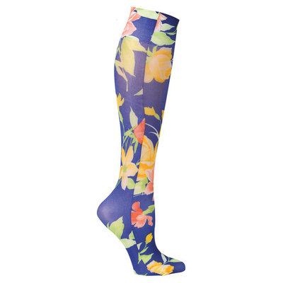 Celeste Stein Women's Mild Compression Knee High Stockings - Navy Floral