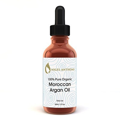 Nigel Anthony 100% Certified Pure ORGANIC MOROCCAN ARGAN OIL 2 Oz – Natural Vitamin E Care for Wrinkles, Face, Skin, Nails, Scalp & Hair Moisturizer for Men & Women