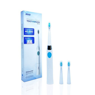 SEAGO NEW Waterproof Electric Toothbrush, EHC-Technology Travel Portable Sonic Toothbrush Battery Operated Electric Sonic Toothbrush 3 Brush Heads...