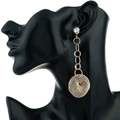 Missgrace Retro National Style Hollow Leaves Gem Water Drops Tassel Earrings