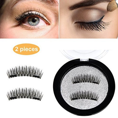 Dual Magnetic False Eyelashes, ACCLOVE Newest 3D Reusable False Eyelashes,No Glue 1 pair (2 pieces) , for Natural Natural (Black )