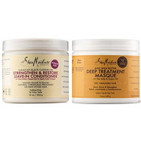 Shea Moisture Raw Shea Butter Powerful Duo, Deep Treatment Masque, 16 Fl Ounce | Shea Moisture Jamaican Black Castor Oil Strengthen and Grow Leave-In Conditioner, 16 Fl Ounce