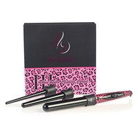 Bebella 3p 3 in 1 Professional Clipless Hair Curler Curling Iron System with 3 Interchangeable Tourmaline Barrels with Heat Resistant Glove (Pink Leopard) by Bebella