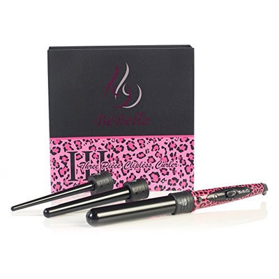 Bebella 3p 3 in 1 Professional Clipless Hair Curler Curling Iron System with 3 Interchangeable Tourmaline Barrels with Heat Resistant Glove (Pink Leopard) by Bebella