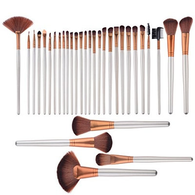 Makeup Brush, PeleusTech 32Pcs Professional Cosmetic Makeup Brush with Golden Roll-up PU Leather Case