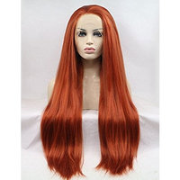 Light Yaki Lace Front Synthetic Wigs For Women Copper Red Long Straight Full Wig Heat Resistant Fiber Hair Half Hand Tied 24 inches