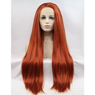 Light Yaki Lace Front Synthetic Wigs For Women Copper Red Long Straight Full Wig Heat Resistant Fiber Hair Half Hand Tied 24 inches