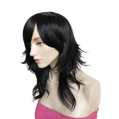 Namecute Black Layered Wig Synthetic Full Capless Wigs Long Straight Costume Anime Wig +Free Wig Cap