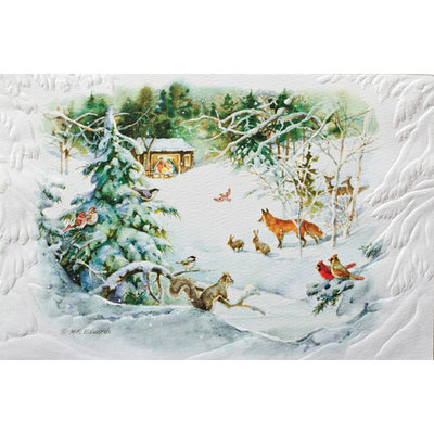Pack of 16 Winter Nativity Fine Art Embossed Deluxe Christmas Greeting Cards