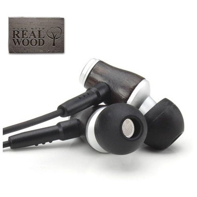 Accessory Power GOgroove AudiOHM WD Real Wood Stereo Earbud Headphones with In-line Microphone & Silicone Ear Gels